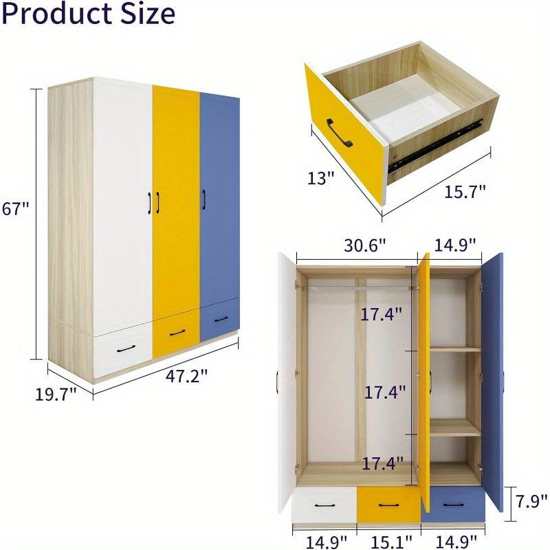 Doors Bedroom Armoire Wardrobe Closet Cabinet Wardrobe Closet with Hanging Rod Wood Closet Wardrobe for Large Storage Armoires and Wardrobes with Drawers Wooden 2 Packages