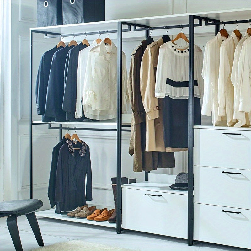 Fiona White Freestanding Walk-In Closet System with Sleek Metal Frame - Multi-Section Organizer for Efficient Storage, Ideal for Bedroom & Hallway, Clothes Organizer Storage