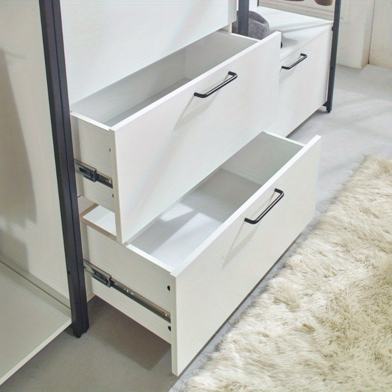 Fiona White Freestanding Walk-In Closet System with Sleek Metal Frame - Multi-Section Organizer for Efficient Storage, Ideal for Bedroom & Hallway, Clothes Organizer Storage